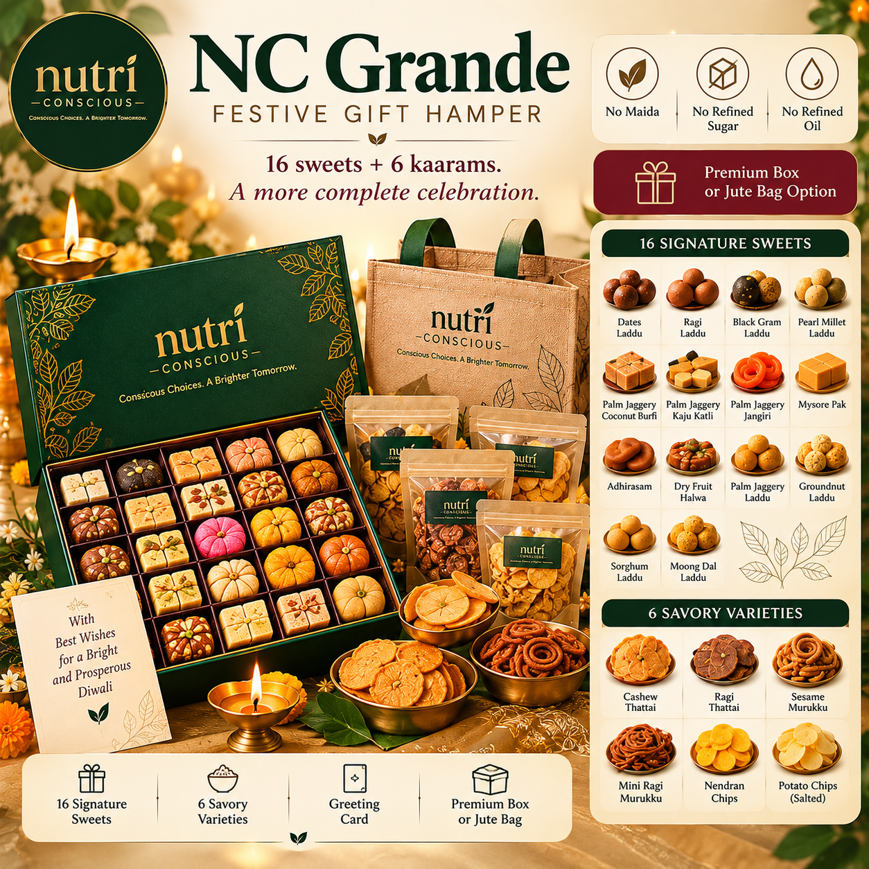 NC Grande festive gift set with sweets and traditional kaarams